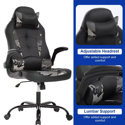 Chaise de bureau BestMassage Chaise de jeu Chaise de bureau d'ordinateur avec support lombaire et appui-tête réglable et chaise de joueur en cuir PU pour adultes