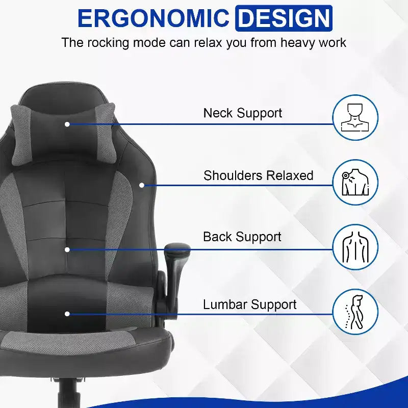 Chaise de bureau BestMassage Chaise de jeu Chaise de bureau d'ordinateur avec support lombaire et appui-tête réglable et chaise de joueur en cuir PU pour adultes