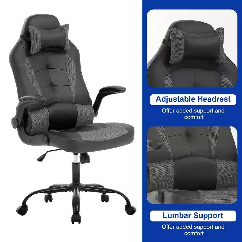 Chaise de bureau BestMassage Chaise de jeu Chaise de bureau d'ordinateur avec support lombaire et appui-tête réglable et chaise de joueur en cuir PU pour adultes