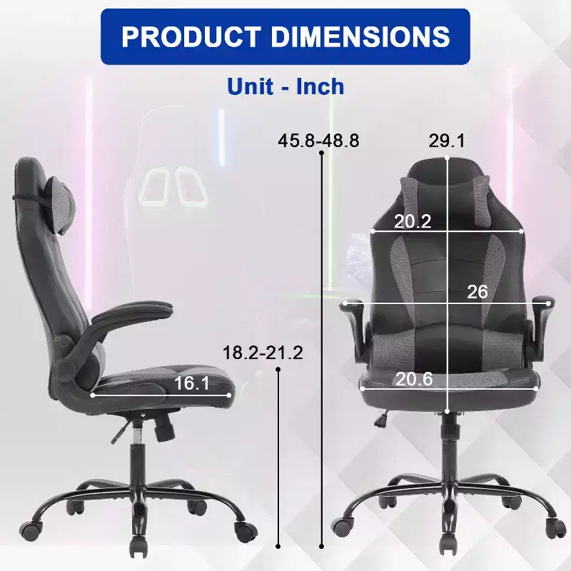 Chaise de bureau BestMassage Chaise de jeu Chaise de bureau d'ordinateur avec support lombaire et appui-tête réglable et chaise de joueur en cuir PU pour adultes