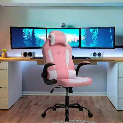 Chaise de bureau BestMassage Chaise de jeu Chaise de bureau d'ordinateur avec support lombaire et appui-tête réglable et chaise de joueur en cuir PU pour adultes