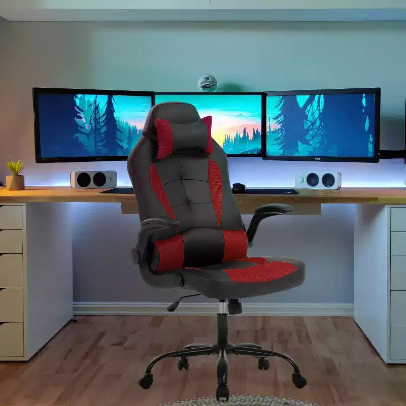 Chaise de bureau BestMassage Chaise de jeu Chaise de bureau d'ordinateur avec support lombaire et appui-tête réglable et chaise de joueur en cuir PU pour adultes