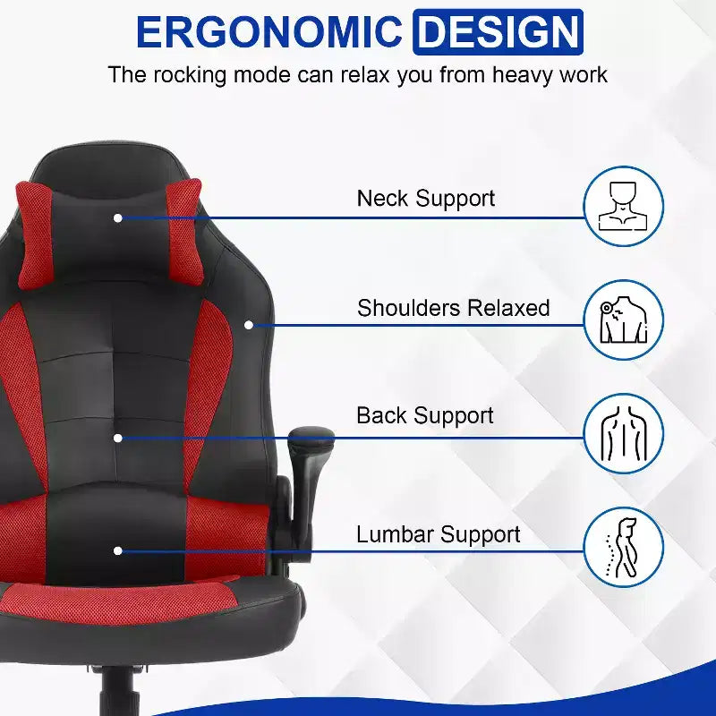 Chaise de bureau BestMassage Chaise de jeu Chaise de bureau d'ordinateur avec support lombaire et appui-tête réglable et chaise de joueur en cuir PU pour adultes