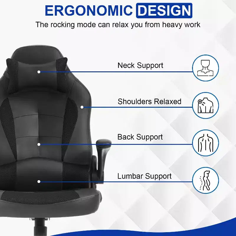 Chaise de bureau BestMassage Chaise de jeu Chaise de bureau d'ordinateur avec support lombaire et appui-tête réglable et chaise de joueur en cuir PU pour adultes