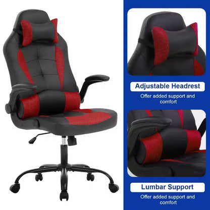 Chaise de bureau BestMassage Chaise de jeu Chaise de bureau d'ordinateur avec support lombaire et appui-tête réglable et chaise de joueur en cuir PU pour adultes