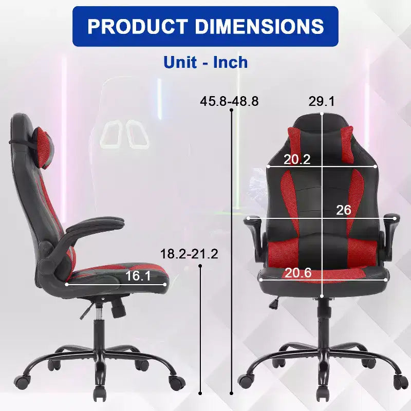 Chaise de bureau BestMassage Chaise de jeu Chaise de bureau d'ordinateur avec support lombaire et appui-tête réglable et chaise de joueur en cuir PU pour adultes