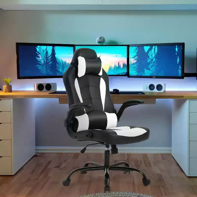 Chaise de bureau BestMassage Chaise de jeu Chaise de bureau d'ordinateur avec support lombaire et appui-tête réglable et chaise de joueur en cuir PU pour adultes