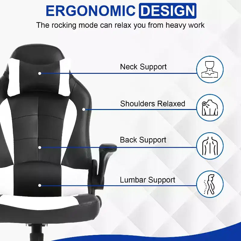 Chaise de bureau BestMassage Chaise de jeu Chaise de bureau d'ordinateur avec support lombaire et appui-tête réglable et chaise de joueur en cuir PU pour adultes