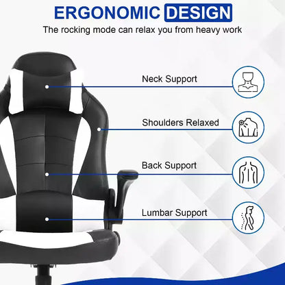 Chaise de bureau BestMassage Chaise de jeu Chaise de bureau d'ordinateur avec support lombaire et appui-tête réglable et chaise de joueur en cuir PU pour adultes