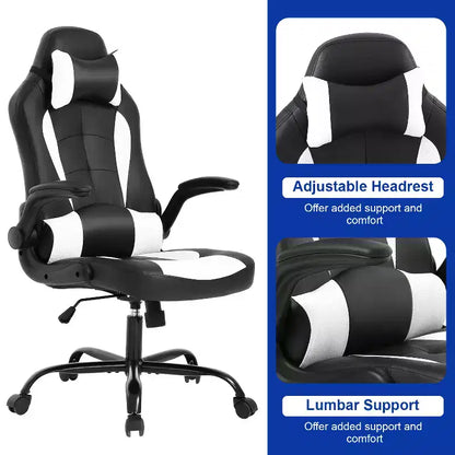 Chaise de bureau BestMassage Chaise de jeu Chaise de bureau d'ordinateur avec support lombaire et appui-tête réglable et chaise de joueur en cuir PU pour adultes