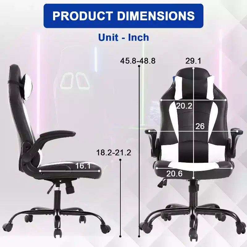 Chaise de bureau BestMassage Chaise de jeu Chaise de bureau d'ordinateur avec support lombaire et appui-tête réglable et chaise de joueur en cuir PU pour adultes