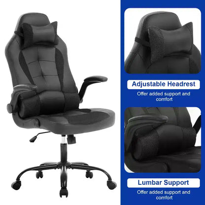 Chaise de bureau BestMassage Chaise de jeu Chaise de bureau d'ordinateur avec support lombaire et appui-tête réglable et chaise de joueur en cuir PU pour adultes