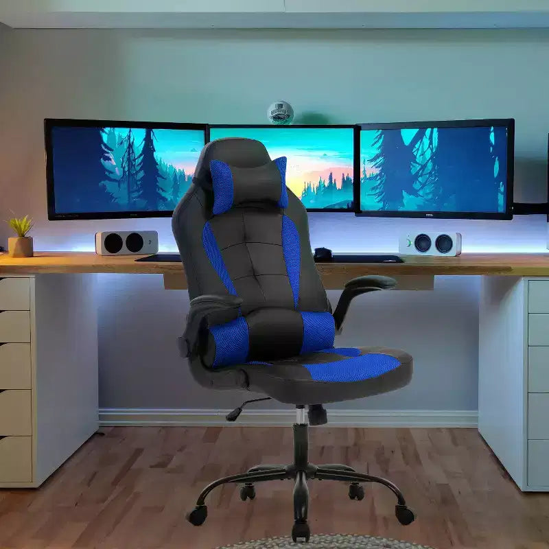 Chaise de bureau BestMassage Chaise de jeu Chaise de bureau d'ordinateur avec support lombaire et appui-tête réglable et chaise de joueur en cuir PU pour adultes