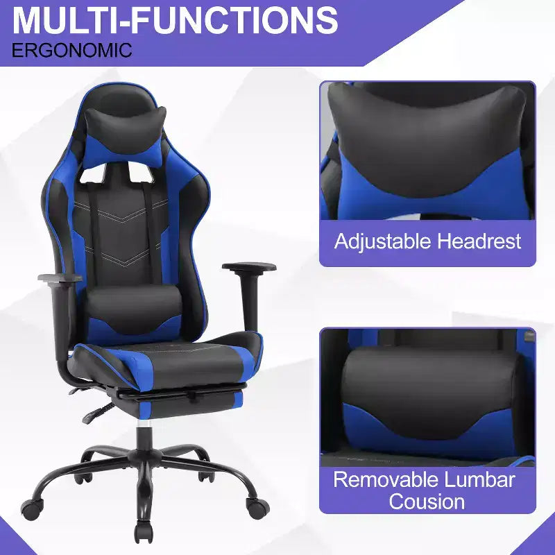 Chaise de jeu BestMassage, chaise de gamer avec support lombaire et repose-pieds, conception pivotante roulante, chaise de bureau pour la maison et le jeu