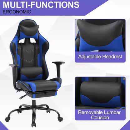 Chaise de jeu BestMassage, chaise de gamer avec support lombaire et repose-pieds, conception pivotante roulante, chaise de bureau pour la maison et le jeu