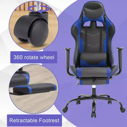 Chaise de jeu BestMassage, chaise de gamer avec support lombaire et repose-pieds, conception pivotante roulante, chaise de bureau pour la maison et le jeu