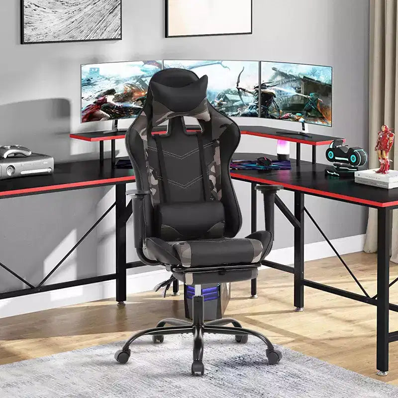 Chaise de jeu BestMassage, chaise de gamer avec support lombaire et repose-pieds, conception pivotante roulante, chaise de bureau pour la maison et le jeu