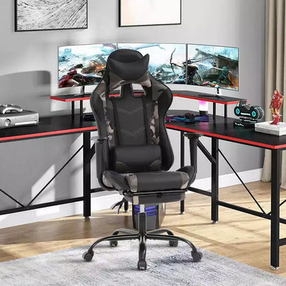 Chaise de jeu BestMassage, chaise de gamer avec support lombaire et repose-pieds, conception pivotante roulante, chaise de bureau pour la maison et le jeu