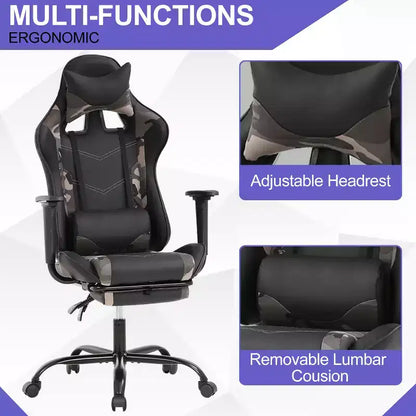 Chaise de jeu BestMassage, chaise de gamer avec support lombaire et repose-pieds, conception pivotante roulante, chaise de bureau pour la maison et le jeu
