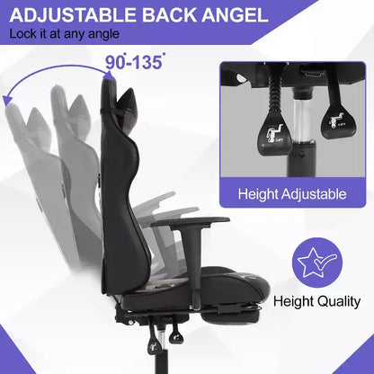 Chaise de jeu BestMassage, chaise de gamer avec support lombaire et repose-pieds, conception pivotante roulante, chaise de bureau pour la maison et le jeu