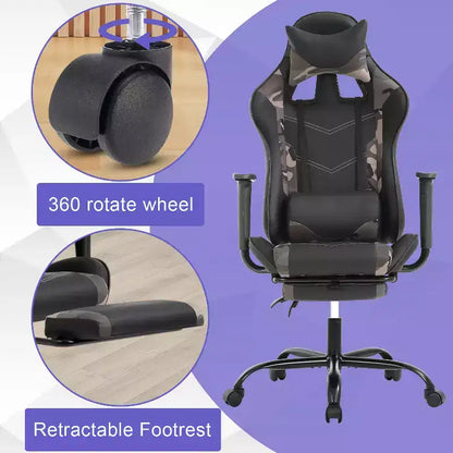 Chaise de jeu BestMassage, chaise de gamer avec support lombaire et repose-pieds, conception pivotante roulante, chaise de bureau pour la maison et le jeu