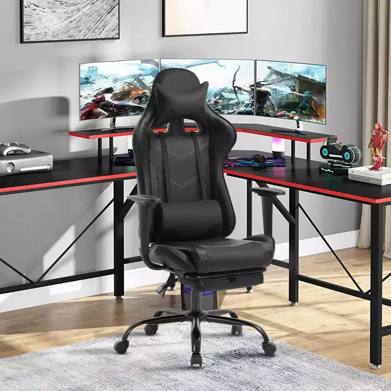 Chaise de jeu BestMassage, chaise de gamer avec support lombaire et repose-pieds, conception pivotante roulante, chaise de bureau pour la maison et le jeu