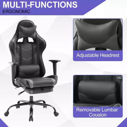 Chaise de jeu BestMassage, chaise de gamer avec support lombaire et repose-pieds, conception pivotante roulante, chaise de bureau pour la maison et le jeu