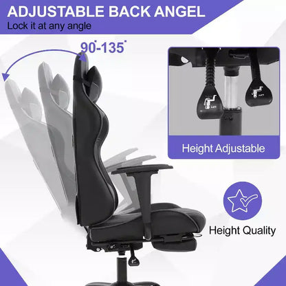 Chaise de jeu BestMassage, chaise de gamer avec support lombaire et repose-pieds, conception pivotante roulante, chaise de bureau pour la maison et le jeu
