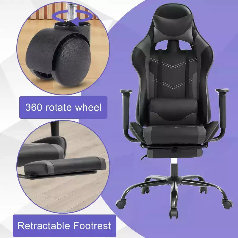 Chaise de jeu BestMassage, chaise de gamer avec support lombaire et repose-pieds, conception pivotante roulante, chaise de bureau pour la maison et le jeu
