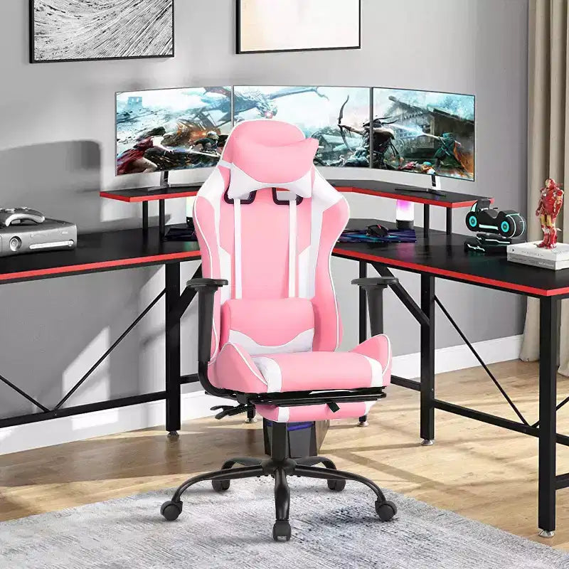 Chaise de jeu BestMassage, chaise de gamer avec support lombaire et repose-pieds, conception pivotante roulante, chaise de bureau pour la maison et le jeu