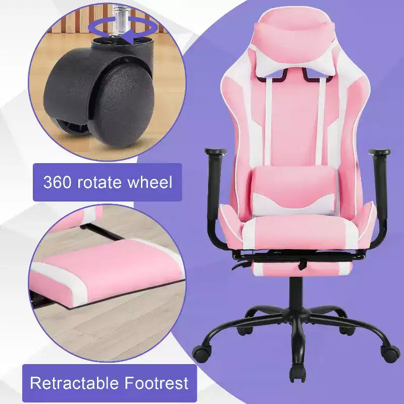 Chaise de jeu BestMassage, chaise de gamer avec support lombaire et repose-pieds, conception pivotante roulante, chaise de bureau pour la maison et le jeu