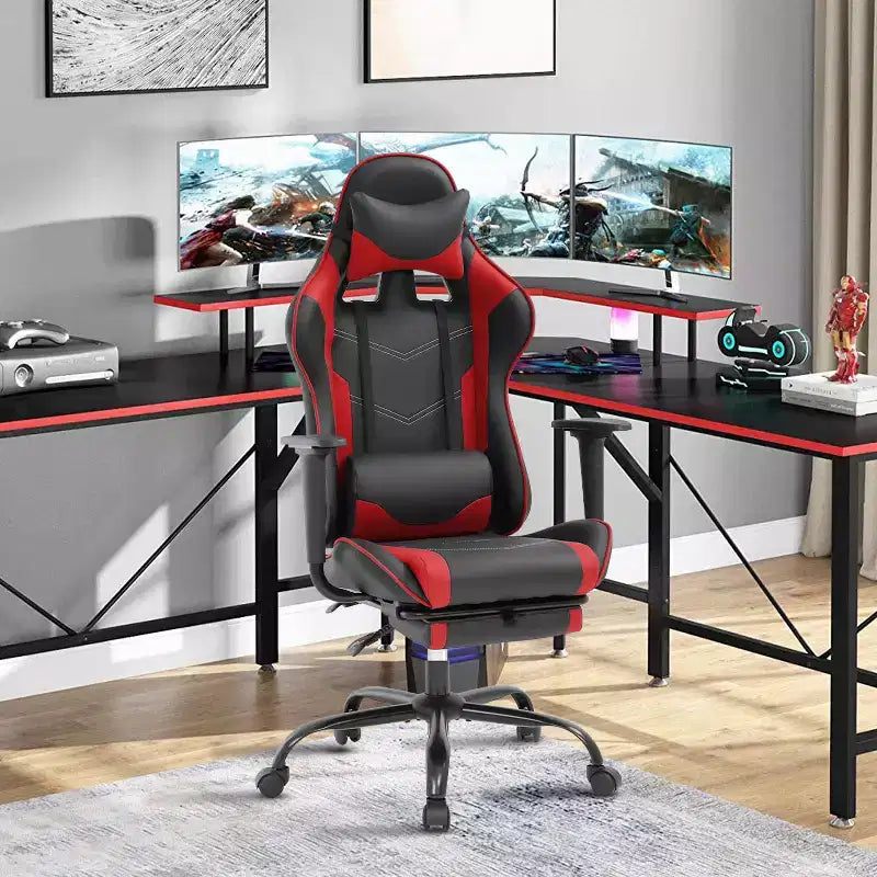 Chaise de jeu BestMassage, chaise de gamer avec support lombaire et repose-pieds, conception pivotante roulante, chaise de bureau pour la maison et le jeu
