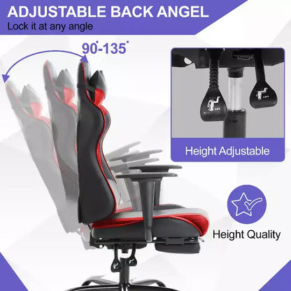 Chaise de jeu BestMassage, chaise de gamer avec support lombaire et repose-pieds, conception pivotante roulante, chaise de bureau pour la maison et le jeu