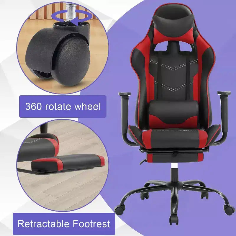 Chaise de jeu BestMassage, chaise de gamer avec support lombaire et repose-pieds, conception pivotante roulante, chaise de bureau pour la maison et le jeu
