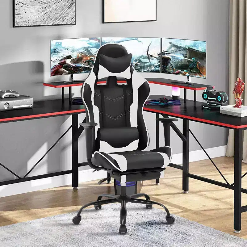 Chaise de jeu BestMassage, chaise de gamer avec support lombaire et repose-pieds, conception pivotante roulante, chaise de bureau pour la maison et le jeu