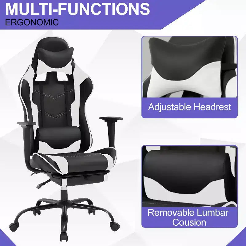 Chaise de jeu BestMassage, chaise de gamer avec support lombaire et repose-pieds, conception pivotante roulante, chaise de bureau pour la maison et le jeu