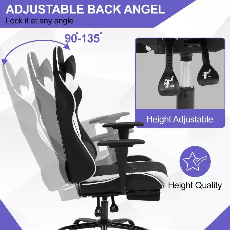 Chaise de jeu BestMassage, chaise de gamer avec support lombaire et repose-pieds, conception pivotante roulante, chaise de bureau pour la maison et le jeu