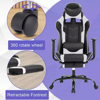 Chaise de jeu BestMassage, chaise de gamer avec support lombaire et repose-pieds, conception pivotante roulante, chaise de bureau pour la maison et le jeu