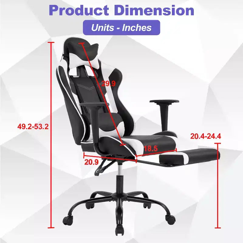 Chaise de jeu BestMassage, chaise de gamer avec support lombaire et repose-pieds, conception pivotante roulante, chaise de bureau pour la maison et le jeu
