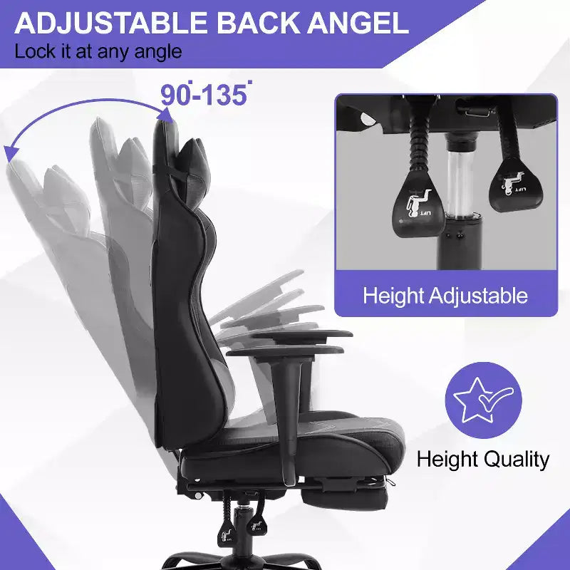 Chaise de jeu BestMassage, chaise de gamer avec support lombaire et repose-pieds, conception pivotante roulante, chaise de bureau pour la maison et le jeu