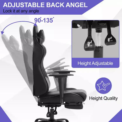 Chaise de jeu BestMassage, chaise de gamer avec support lombaire et repose-pieds, conception pivotante roulante, chaise de bureau pour la maison et le jeu