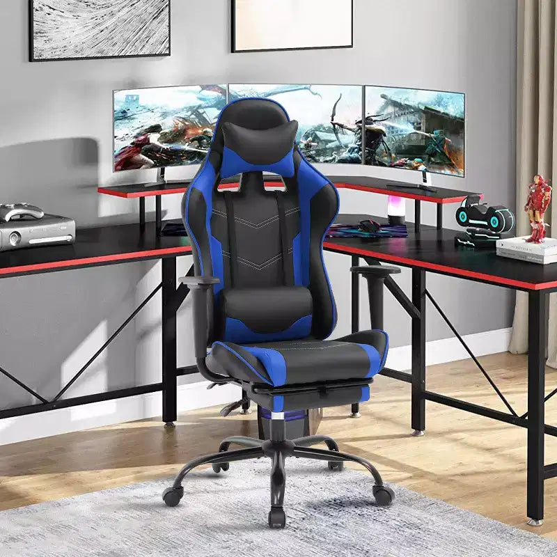 Chaise de jeu BestMassage, chaise de gamer avec support lombaire et repose-pieds, conception pivotante roulante, chaise de bureau pour la maison et le jeu
