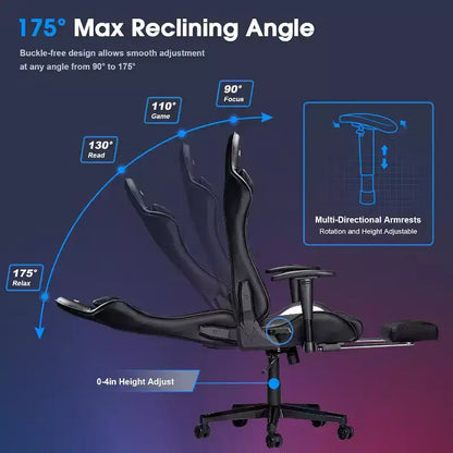 Chaise de jeu ergonomique Douxlife Modern avec massage 7 points, repose-pieds et accoudoirs réglables Noir