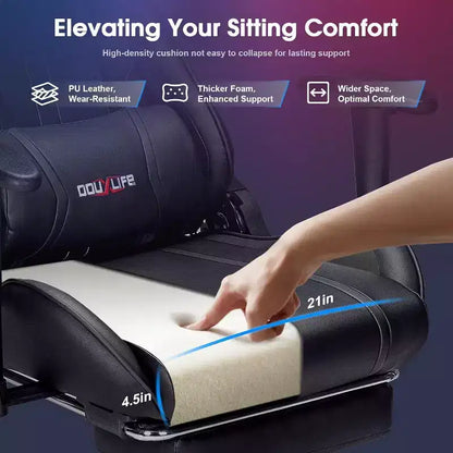 Chaise de jeu ergonomique Douxlife Modern avec massage 7 points, repose-pieds et accoudoirs réglables Noir