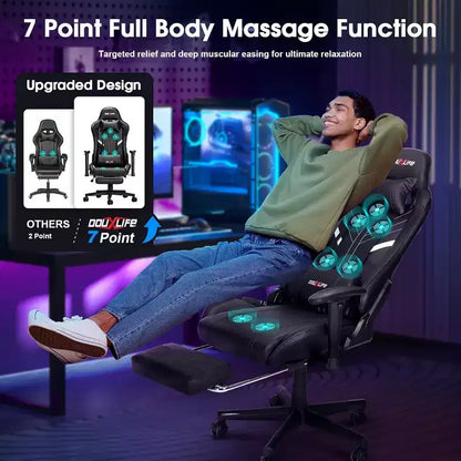 Chaise de jeu ergonomique Douxlife Modern avec massage 7 points, repose-pieds et accoudoirs réglables Noir