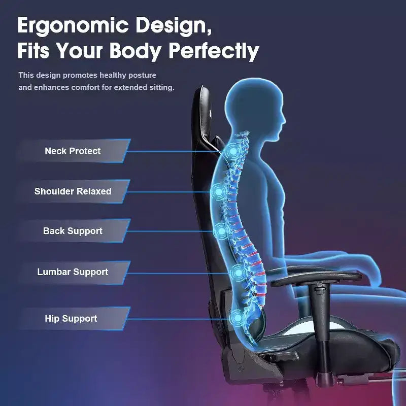 Chaise de jeu ergonomique Douxlife Modern avec massage 7 points, repose-pieds et accoudoirs réglables Noir