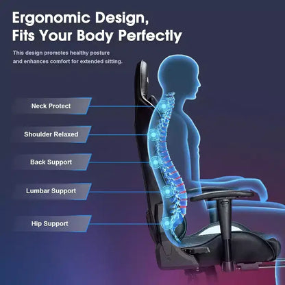 Chaise de jeu ergonomique Douxlife Modern avec massage 7 points, repose-pieds et accoudoirs réglables Noir