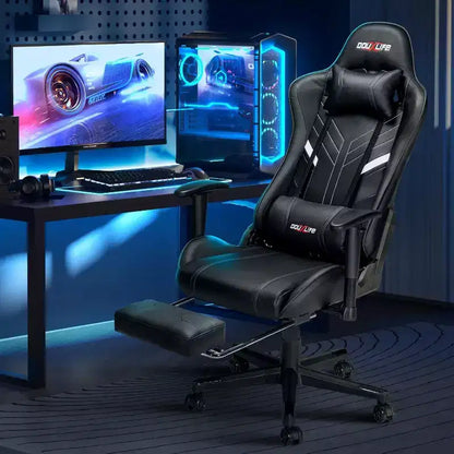 Chaise de jeu ergonomique Douxlife Modern avec massage 7 points, repose-pieds et accoudoirs réglables Noir