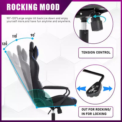 Chaise de bureau de jeu BestMassage Chaise de bureau Chaise d'ordinateur avec accoudoirs Support lombaire pivotant à 360° Chaise de direction pour adultes