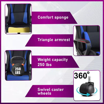 Chaise de bureau de jeu BestMassage Chaise de bureau Chaise d'ordinateur avec accoudoirs Support lombaire pivotant à 360° Chaise de direction pour adultes